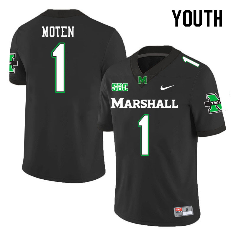 Youth #1 Josh Moten Marshall Thundering Herd SBC Conference College Football Jerseys Stitched-Black